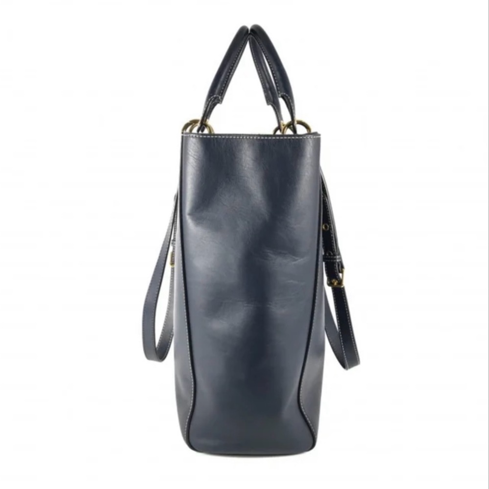 Mulberry Blue Leather Tote Bag with Gold Accents - Picture 6 of 11
